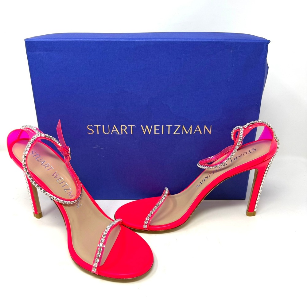 Stuart Weitzman Nudistglam 100 Fluo Pink PVC Jelly Crystal Stiletto Sandals 7.5B